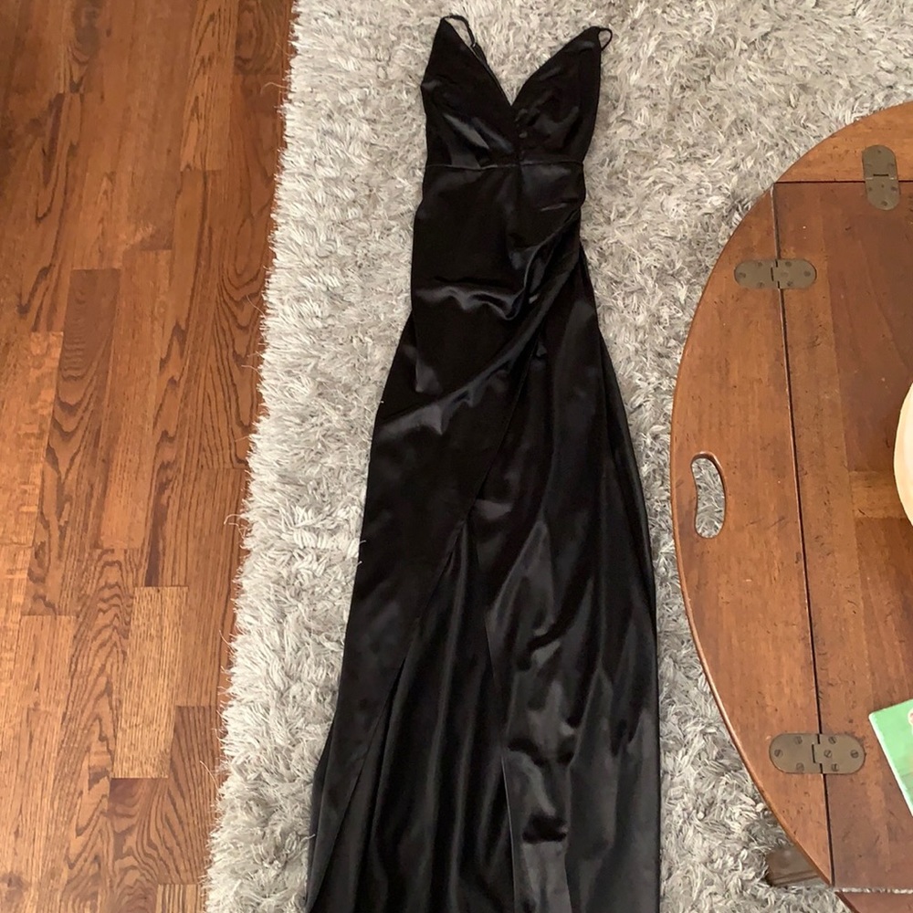 Size M black satin formal dress with slit